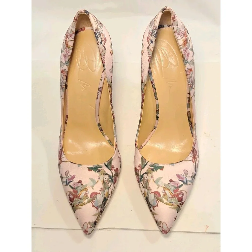 NEW Brandon Maxwell Size 38/US 7.5-8 Pink Classic Floral Satin Pumps 4.5